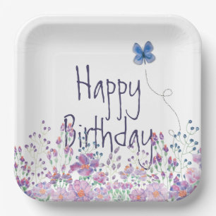Assiettes En Carton Fleurs et papillons fête d'anniversaire