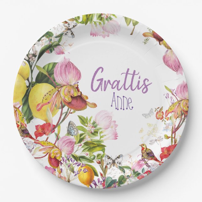 Assiettes En Carton Fleurs exotiques (Devant)