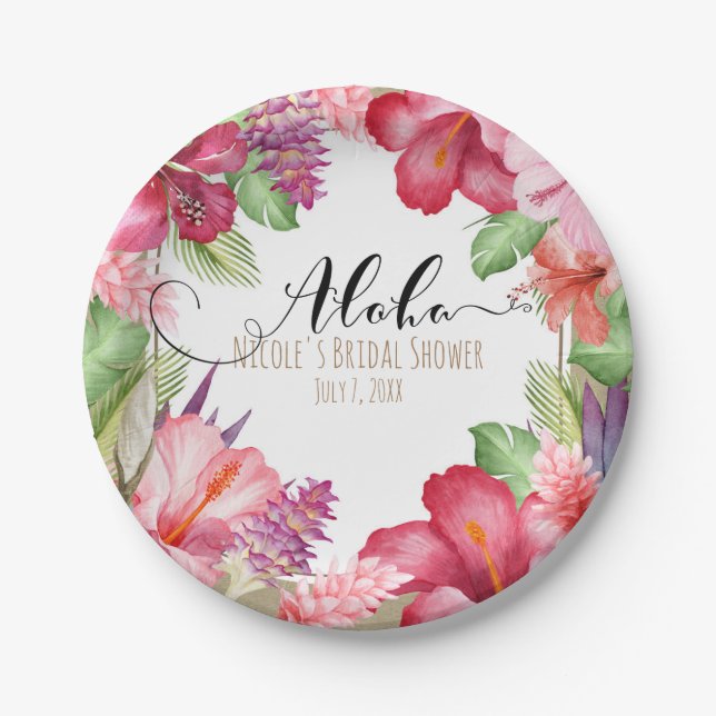 Assiettes En Carton Fleurs exotiques tropicales Élégante Aloha hawaïen (Devant)