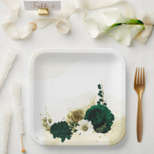Assiettes En Carton fleurs Extraordinaires en ivoire vert émeraude