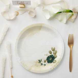 Assiettes En Carton fleurs Extraordinaires en ivoire vert émeraude