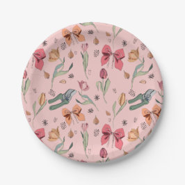 Assiettes En Carton Fleurs fines Tulipes et vaches roses