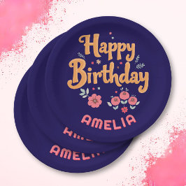 Assiettes En Carton Fleurs florales Bonne manipulation d'anniversaire
