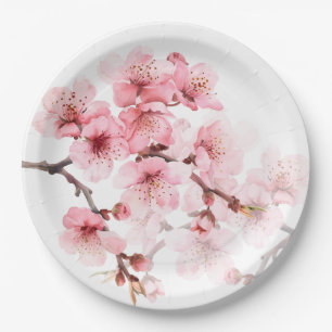 Assiettes En Carton Fleurs florales de cerisier rose blanc