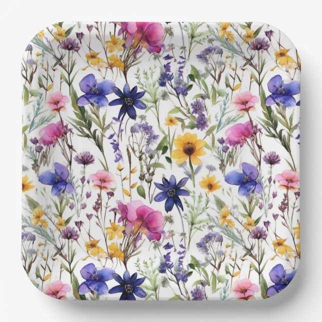 Assiettes En Carton Fleurs florales fleurs sauvages Aquarelle (Recto)