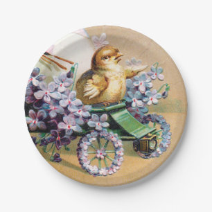 Assiettes En Carton Fleurs florales vintages de poussins de Pâques