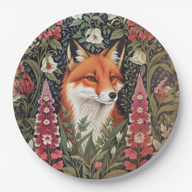 Assiettes En Carton Fleurs Fox et Foxglove William Morris Inspiré (Devant)
