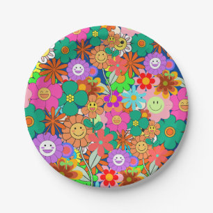 Assiettes En Carton Fleurs hippies Boho Super rétros