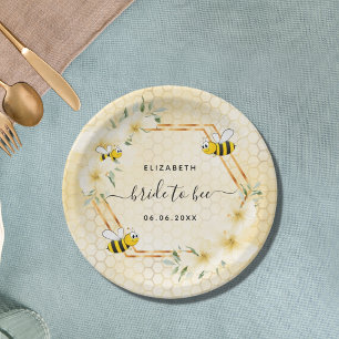 Assiettes En Carton Fleurs jaune miel en nid d'abeille pour la future