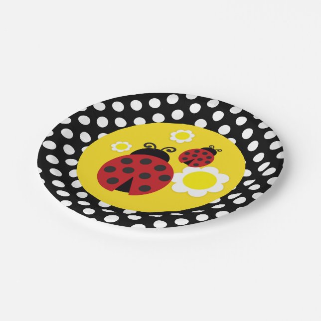 Assiettes En Carton Fleurs Jaunes pois Baby shower Rouge Ladybug (Angle)
