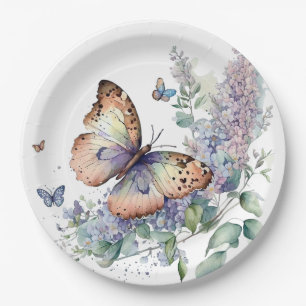 Assiettes En Carton Fleurs lilas romantiques et papillon