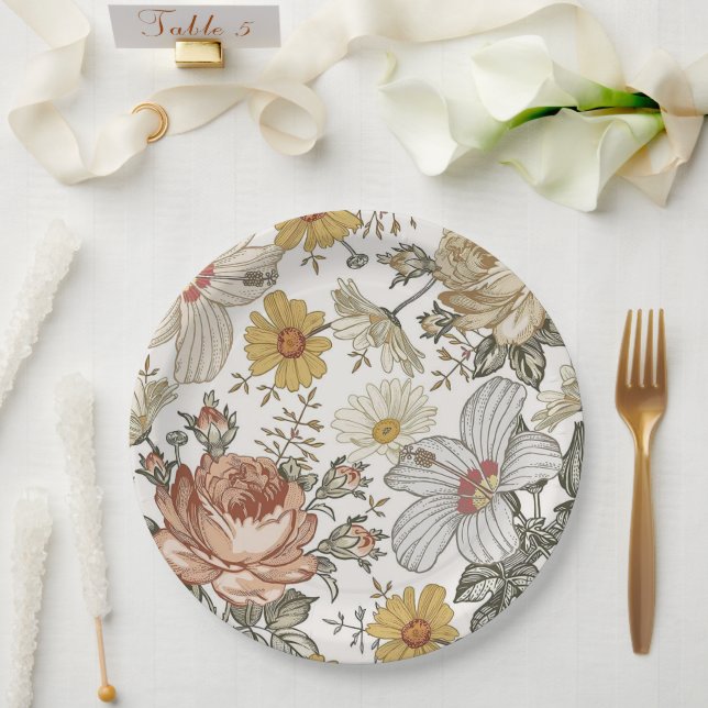 Assiettes En Carton Fleurs magnifiques (Mariage)