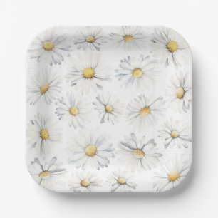 Assiettes En Carton Fleurs marguerites blanches Boho Elégante Aquarell