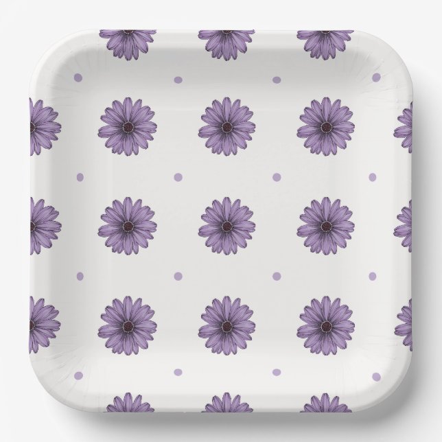 Assiettes En Carton Fleurs marguerites violettes pois amusant pape bot (Recto)