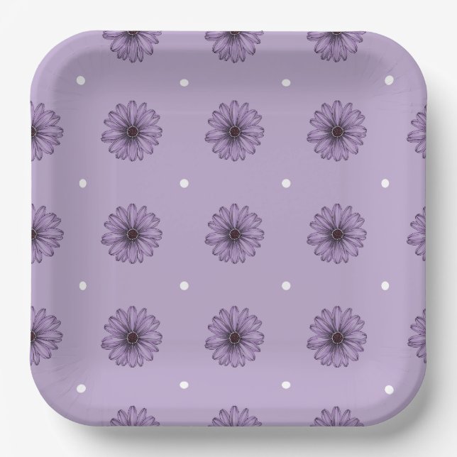 Assiettes En Carton Fleurs marguerites violettes pois botanique lilas  (Recto)