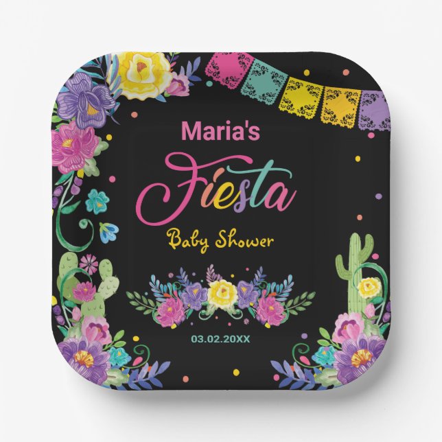 Assiettes En Carton Fleurs mexicaines vibrantes Fleurs florales Baby s (Recto)