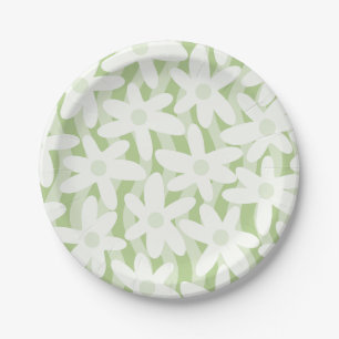 Assiettes En Carton Fleurs ondulées Trippy Motif vert Pastel Sage