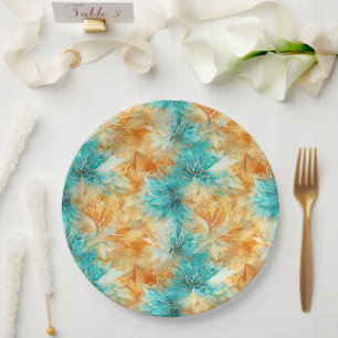 Assiettes En Carton Fleurs orange Turquoise Chic