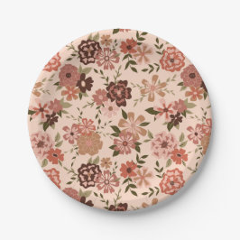 Assiettes En Carton Fleurs Peach Brown Botanical Event