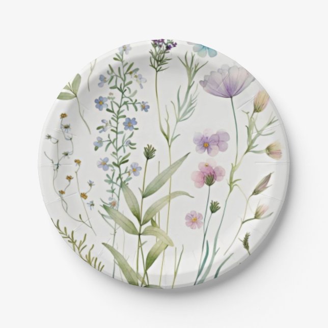 Assiettes En Carton Fleurs pourpres d'aquarelle (Devant)