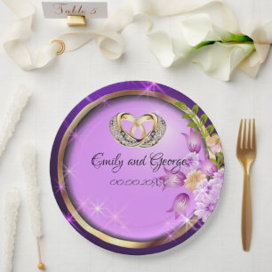 Assiettes En Carton Fleurs pourpres Parkle Personnalisable Mariage