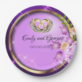 Assiettes En Carton Fleurs pourpres Parkle Personnalisable Mariage