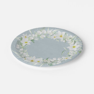 Assiettes En Carton Fleurs printanières dans une couronne florale blan