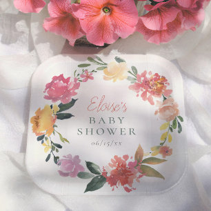 Assiettes En Carton Fleurs printanières Élégante Fille Baby Shower