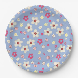 Assiettes En Carton fleurs printanières sur fond bleu