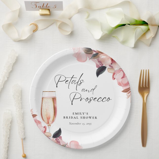 Assiettes En Carton Fleurs & Prosecco Floral Fête de Mariage (Mariage)