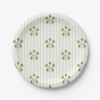 Assiettes En Carton Fleurs rayées vert vintage brillant
