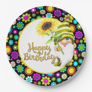 Assiettes En Carton Fleurs Rétro Anniversaire Gnome