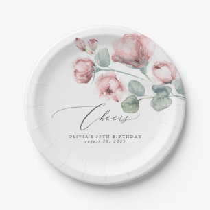 Assiettes En Carton Fleurs rose poussiéreux Élégant Romantique