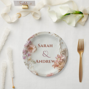 Assiettes En Carton Fleurs Rose Tendre