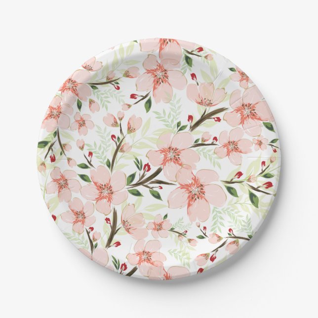Assiettes En Carton Fleurs roses (Devant)