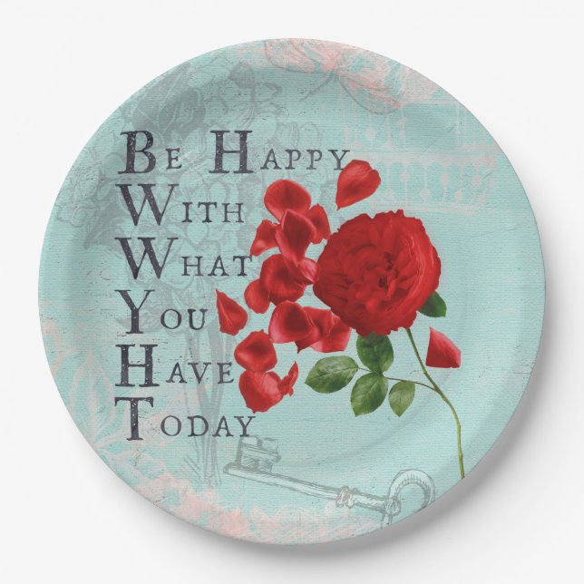 Assiettes En Carton Fleurs roses avec Sage Dire - Sagesse (Devant)