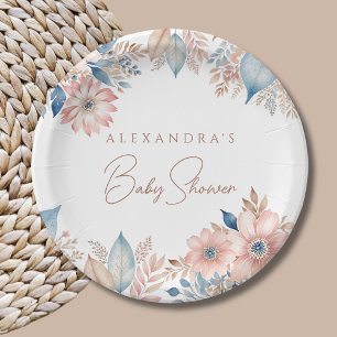 Assiettes En Carton Fleurs Roses Bleues Boho Baby shower Chic