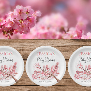 Assiettes En Carton Fleurs roses cerise Fleur rose Fille Baby shower