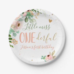 Assiettes En Carton Fleurs roses d'anniversaire de la petite Miss