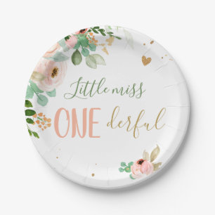 Assiettes En Carton Fleurs roses d'anniversaire de la petite Miss