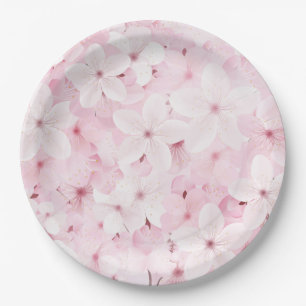 Assiettes En Carton Fleurs roses de cerisiers
