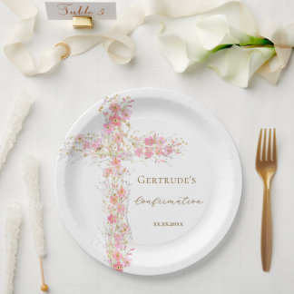 Assiettes En Carton fleurs roses de confirmation croix