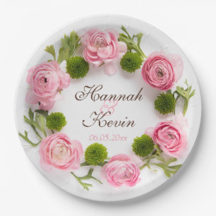 Assiettes En Carton Fleurs roses de pivoine