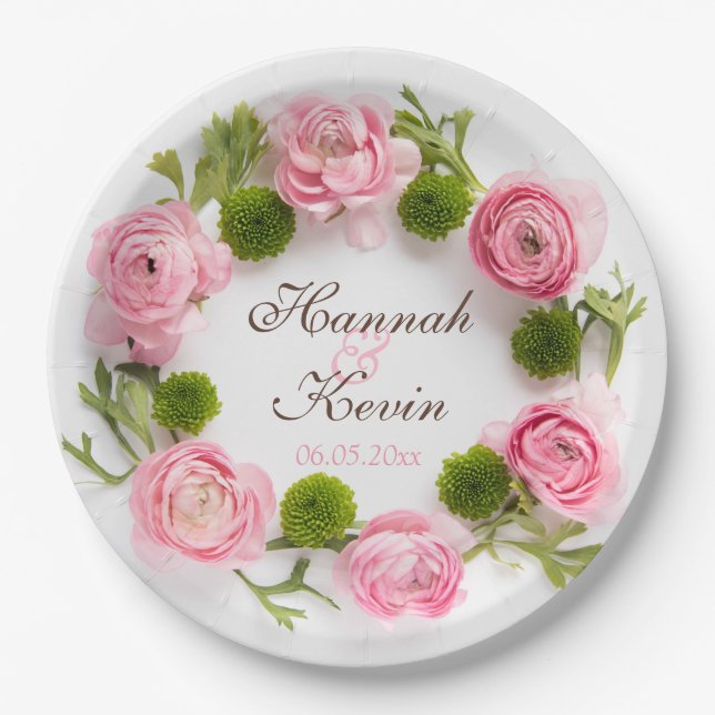 Assiettes En Carton Fleurs roses de pivoine (Devant)
