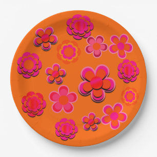 Assiettes En Carton Fleurs roses et orange chaudes