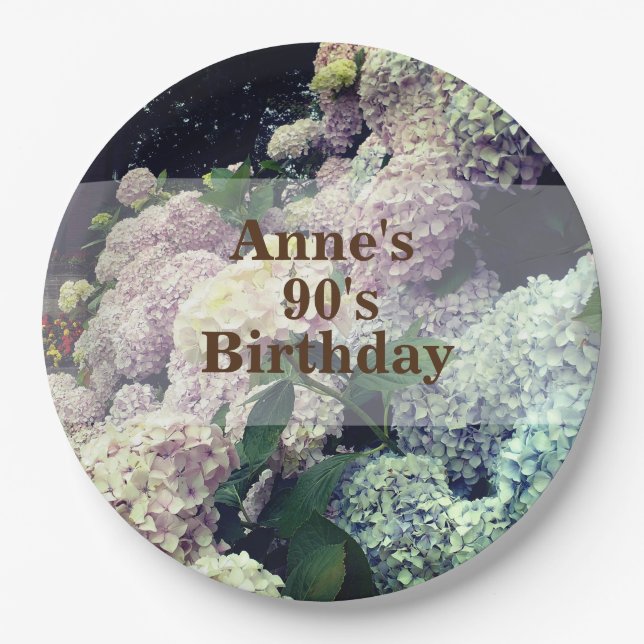 Assiettes En Carton Fleurs roses Hydrangea 90e Anniversaire Plaque pap (Devant)