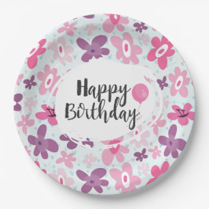 Assiettes En Carton Fleurs roses mignonnes Motif Whimsical Anniversair