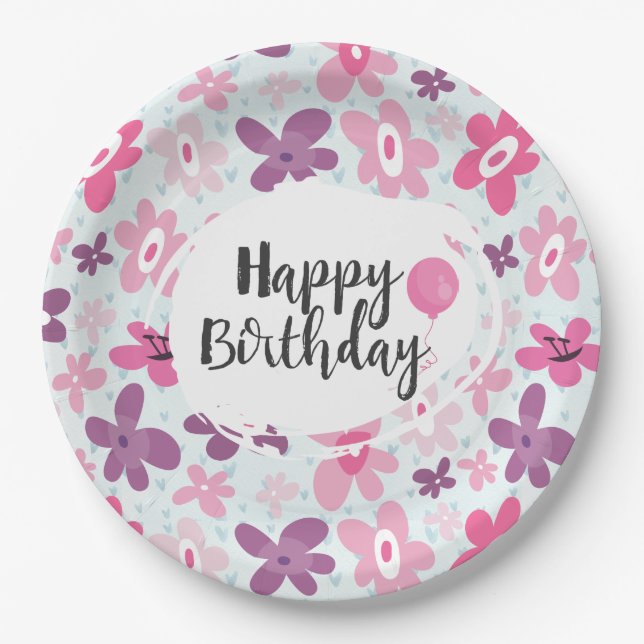 Assiettes En Carton Fleurs roses mignonnes Motif Whimsical Anniversair (Devant)