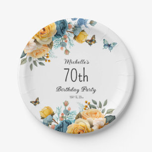 Assiettes En Carton Fleurs Roses Poussiéreuses Jaunes Papillons 70e An