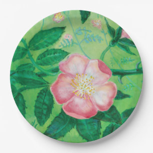 Assiettes En Carton Fleurs roses sauvages Illustration